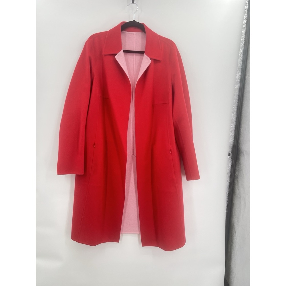 Akris Long Red Jacket Coat 100% Cashmere Retail $4,990. Size 14 XL